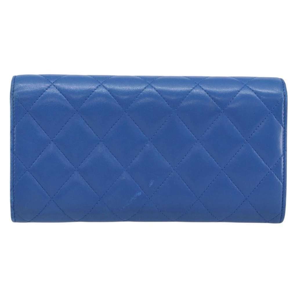 Chanel CC Gusset Classic Flap Wallet Blue Leather Good condition - Back View