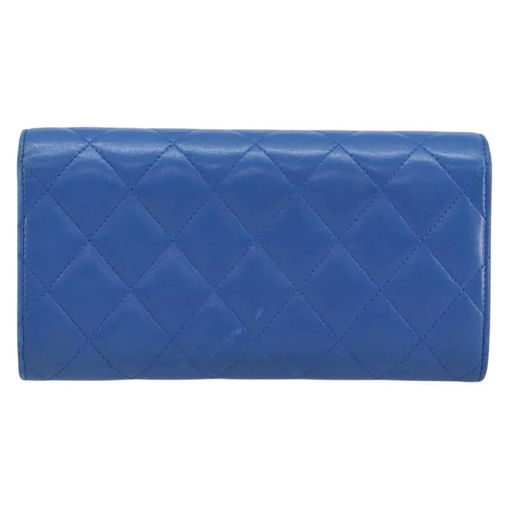Chanel CC Gusset Classic Flap Wallet Blue Leather Good - Back View