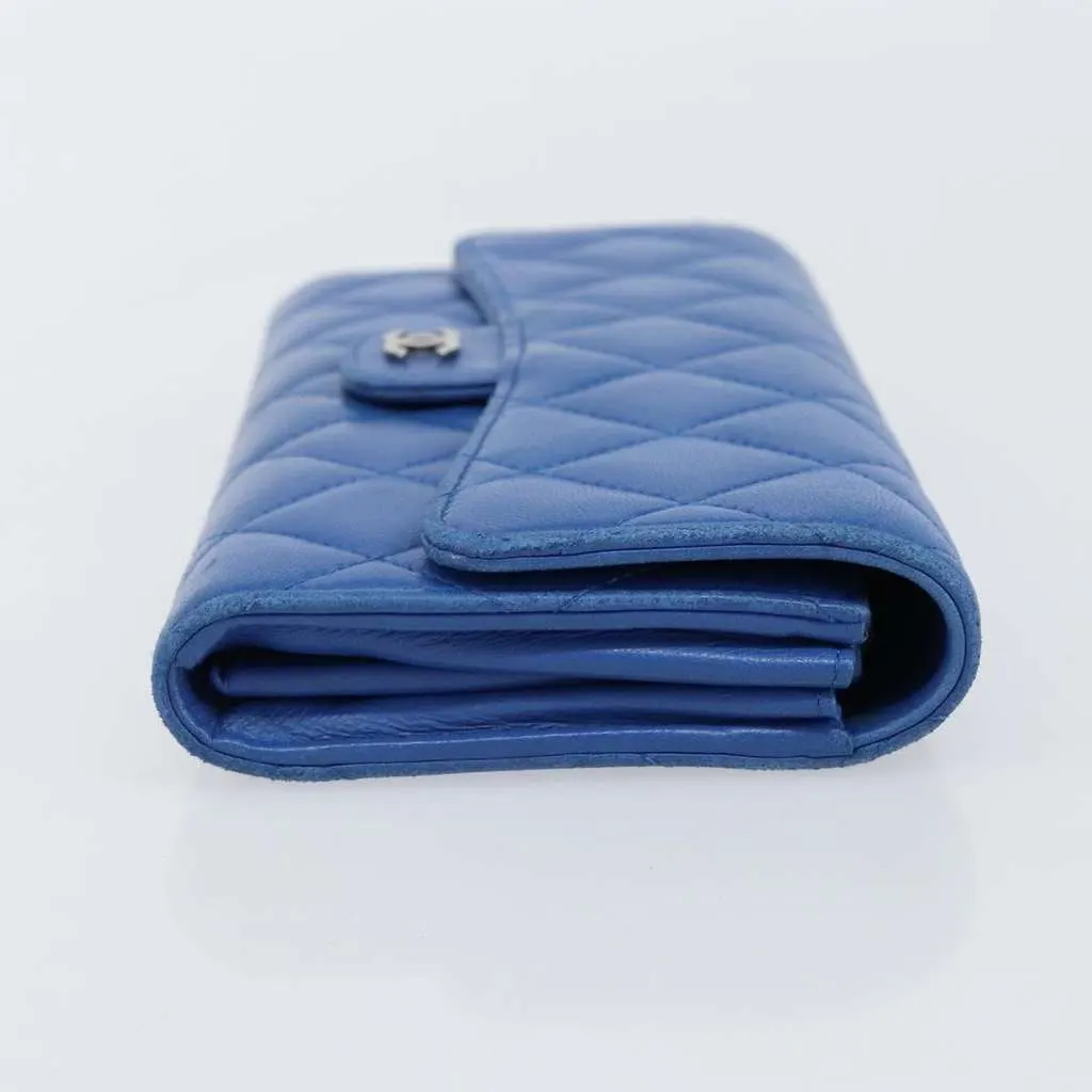 Chanel CC Gusset Classic Flap Wallet Blue Leather Good - Inside View