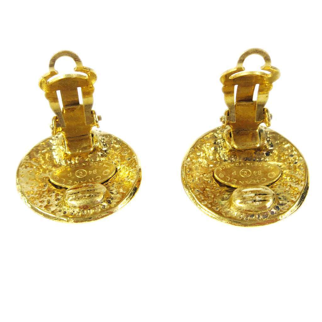 Chanel CC Button Clip-On Earrings Gold Good condition - Back View
