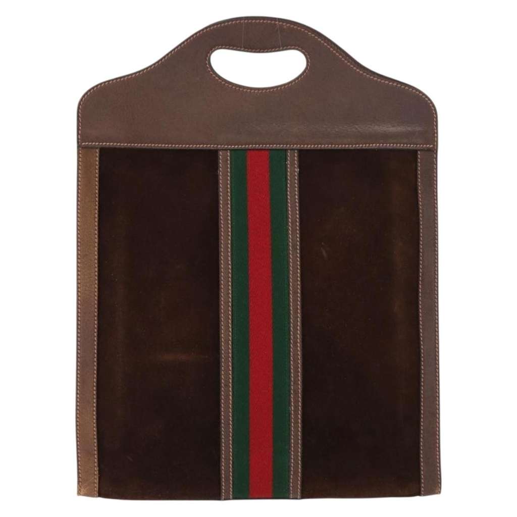 Gucci Vintage Web Sherry Line Handbag Brown Suede Good condition - Back View