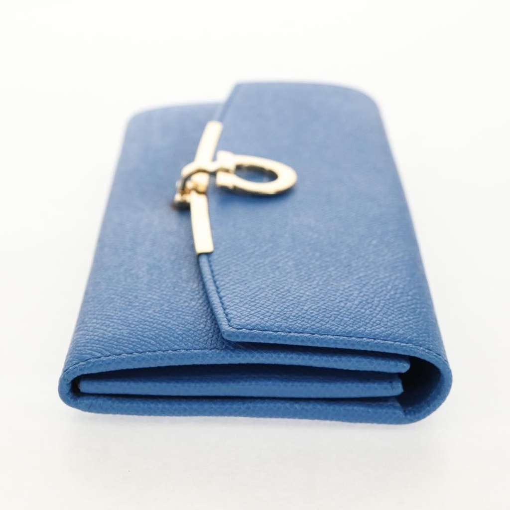 Salvatore Ferragamo Gancini Flap Continental Wallet Blue Leather Very good condition - Model View