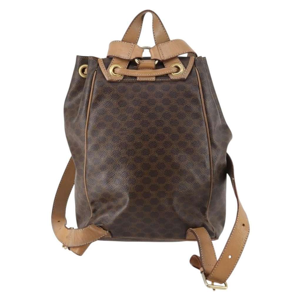 Celine Vintage Drawstring Flap Backpack Brown Canvas Good condition - Back View