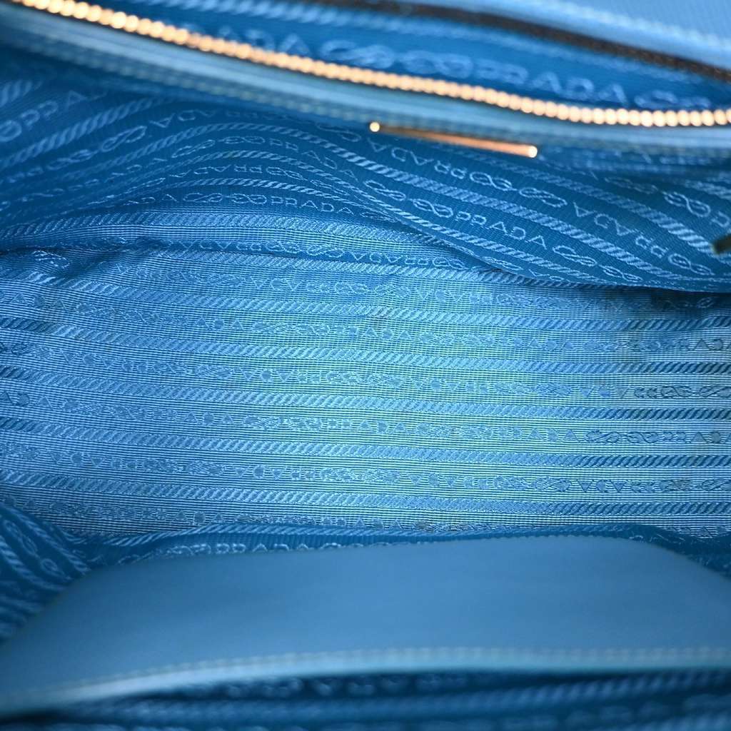 Prada Double Zip Lux Tote Blue Leather Good condition - Box View