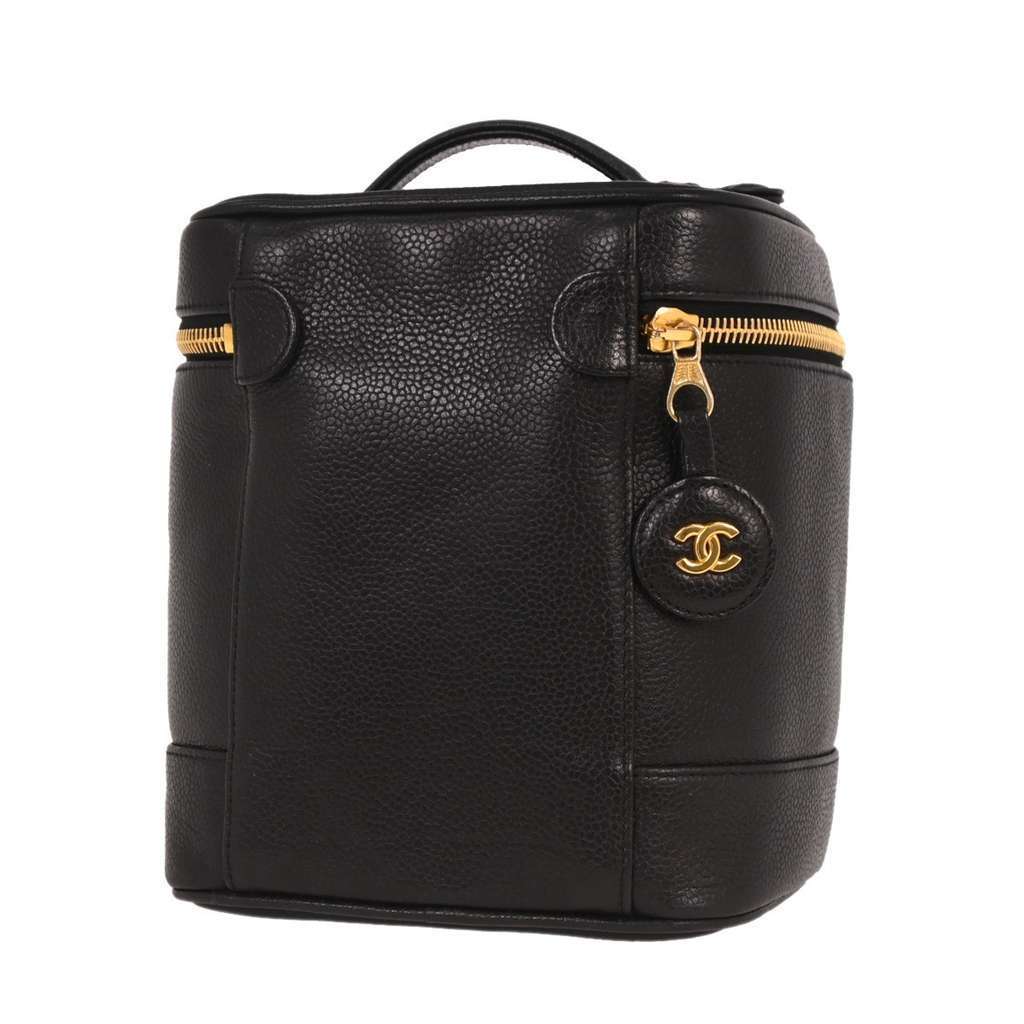 Chanel Vintage Timeless Cosmetic Case Black Leather Good condition - Back View
