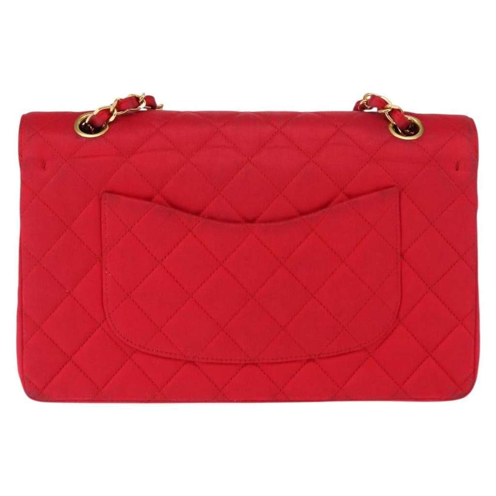 Chanel Timeless - Classic Double Flap Bag Red Satin Fair condition - Back View