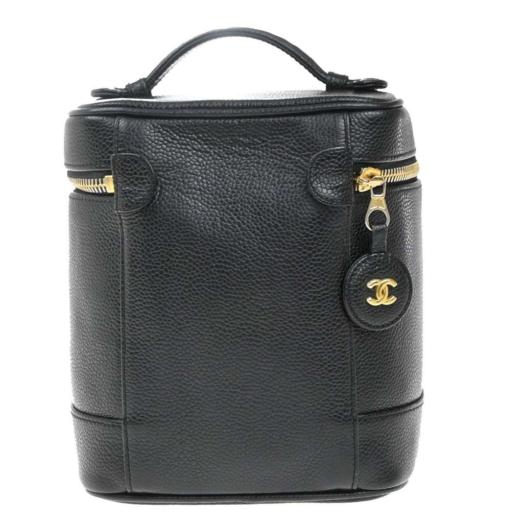 Chanel Vintage Timeless Cosmetic Case Black Leather Fair condition - Back View