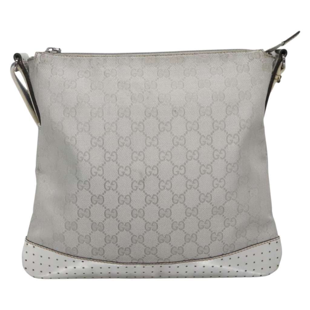 Gucci Zip Messenger Bag Silver Canvas Good condition - Back View