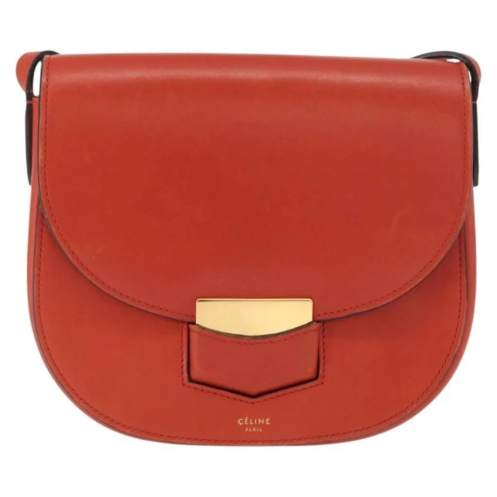 Celine Trotteur Crossbody Bag Orange Leather Good - Front View