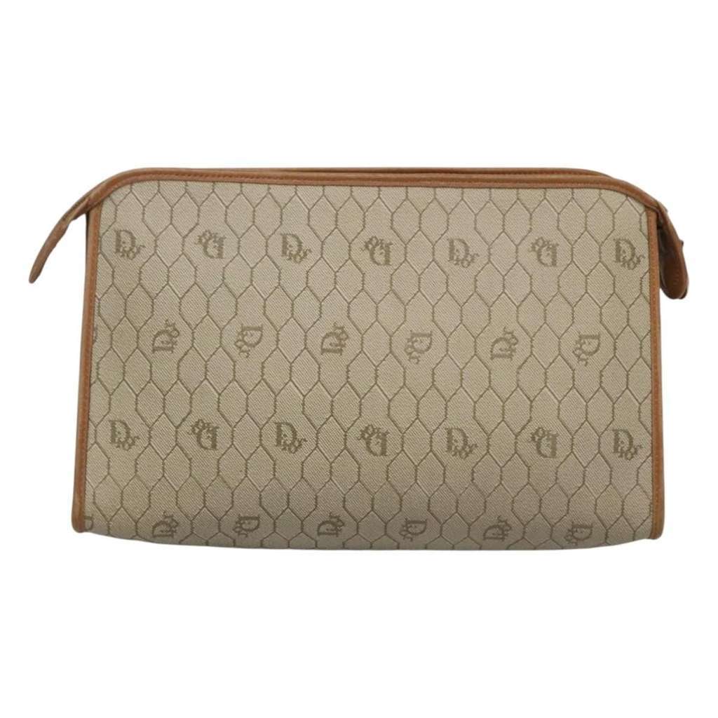 Christian Dior Vintage Honeycomb Zip Pouch Beige Fair condition - Back View