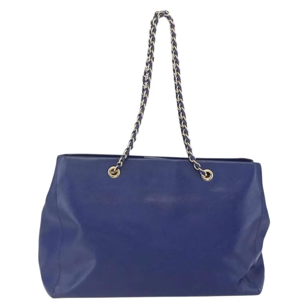 Salvatore Ferragamo Vara Bow Chain Tote Blue Leather Good - Back View