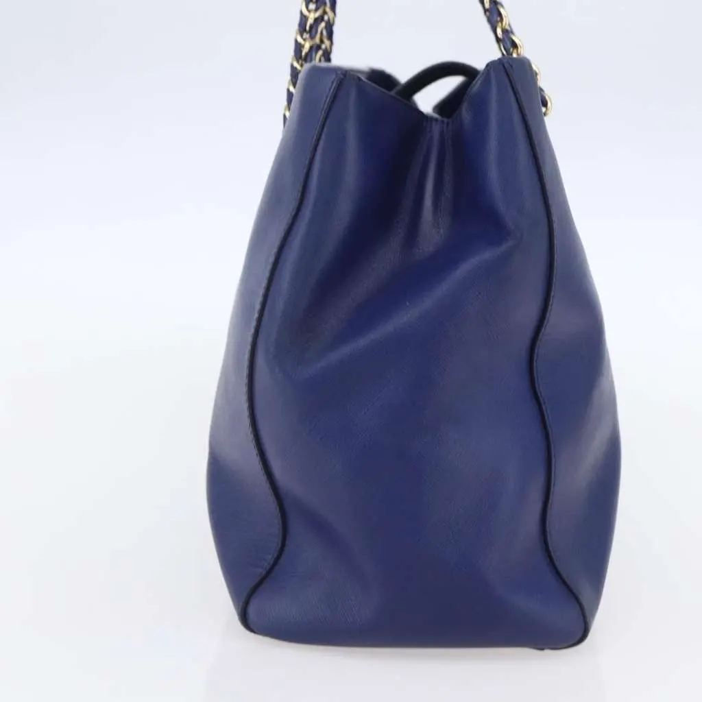 Salvatore Ferragamo Vara Bow Chain Tote Blue Leather Good - Model View