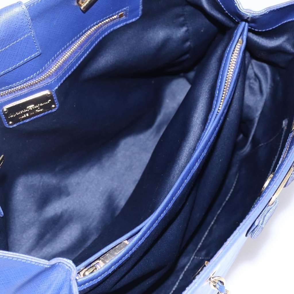 Salvatore Ferragamo Vara Bow Chain Tote Blue Leather Good condition - Box View