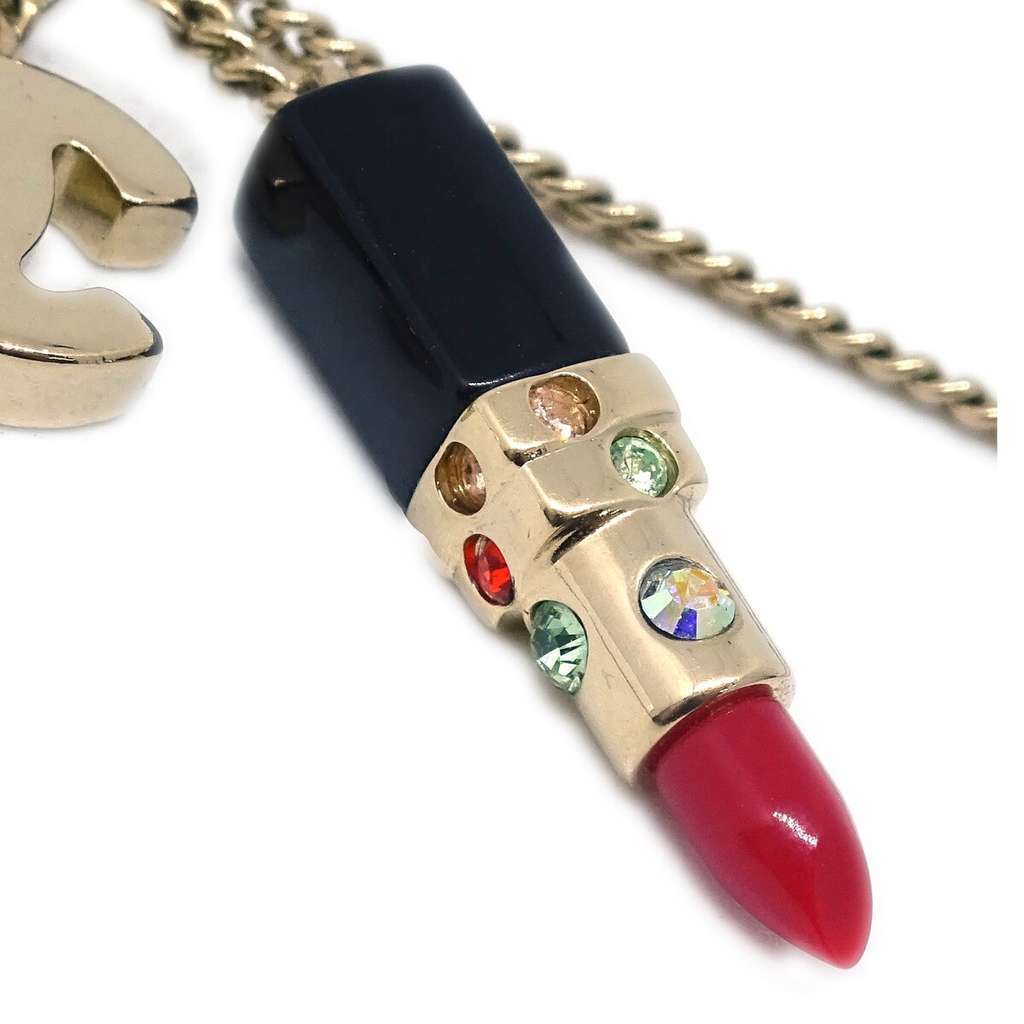 Chanel CC Lipstick Charm Pendant Necklace Gold Metal Good condition - Inside View