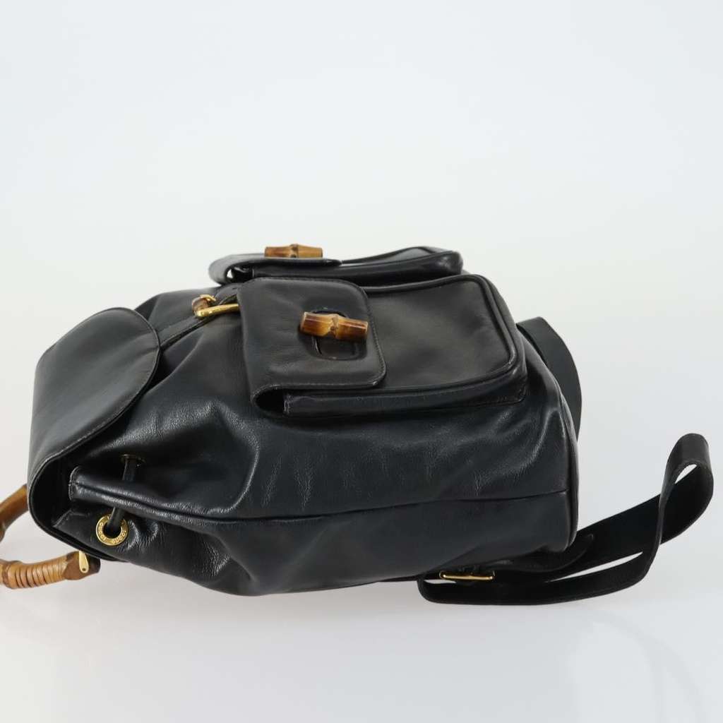 Gucci Vintage Bamboo Backpack Black Leather Good condition - Model View