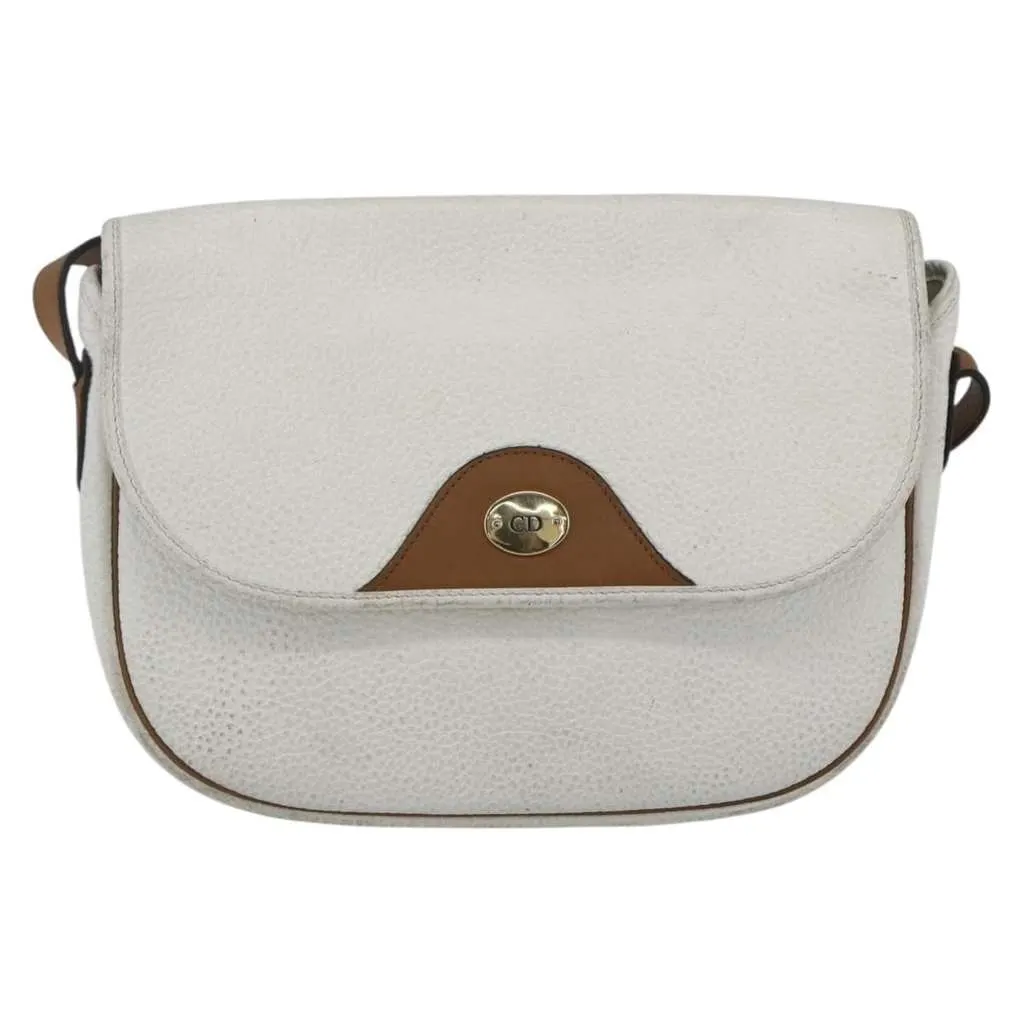 Dior Vintage Shoulder Bag White Leather Good - Front View