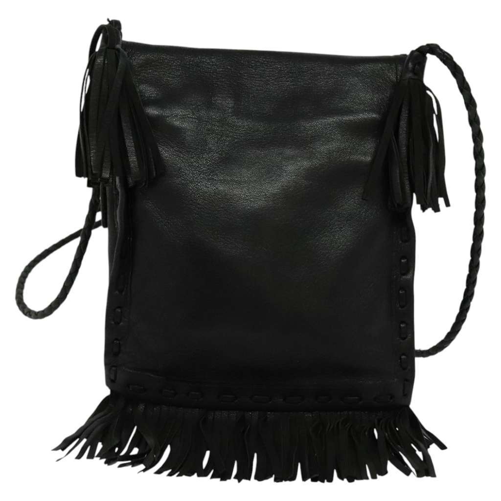 Prada Fringe Flap Crossbody Bag Black Leather Good condition - Back View