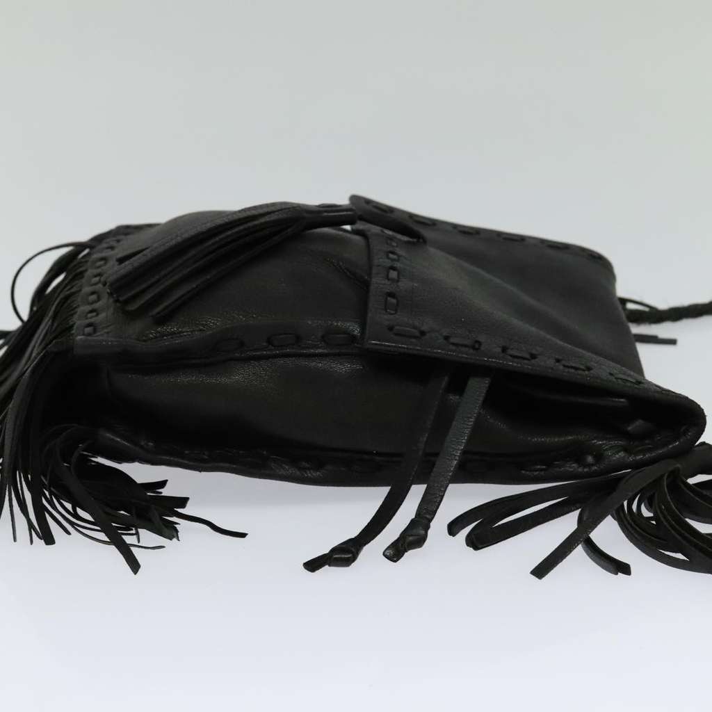 Prada Fringe Flap Crossbody Bag Black Leather Good condition - Model View