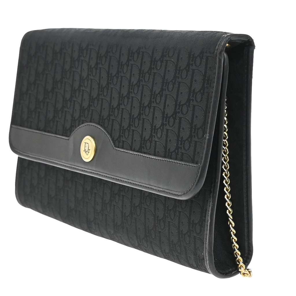 Christian Dior Vintage Chain Flap Shoulder Bag Black Canvas Good condition - Model View