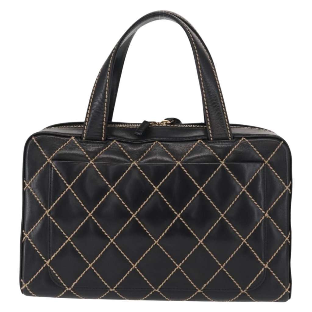 Chanel Surpique Boston Bag Black Leather Good condition - Back View