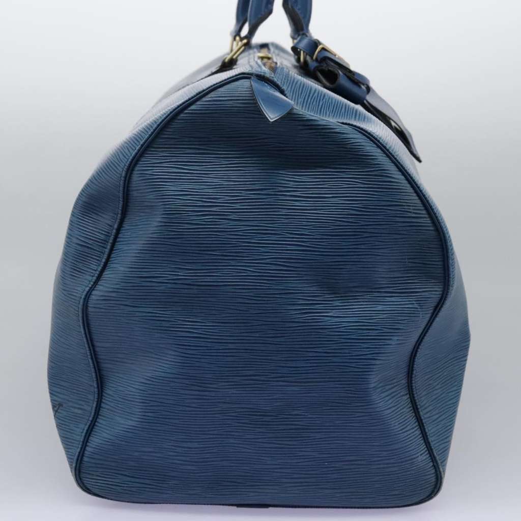 Louis Vuitton Keepall Bag Blue Leather Fair condition - Model View