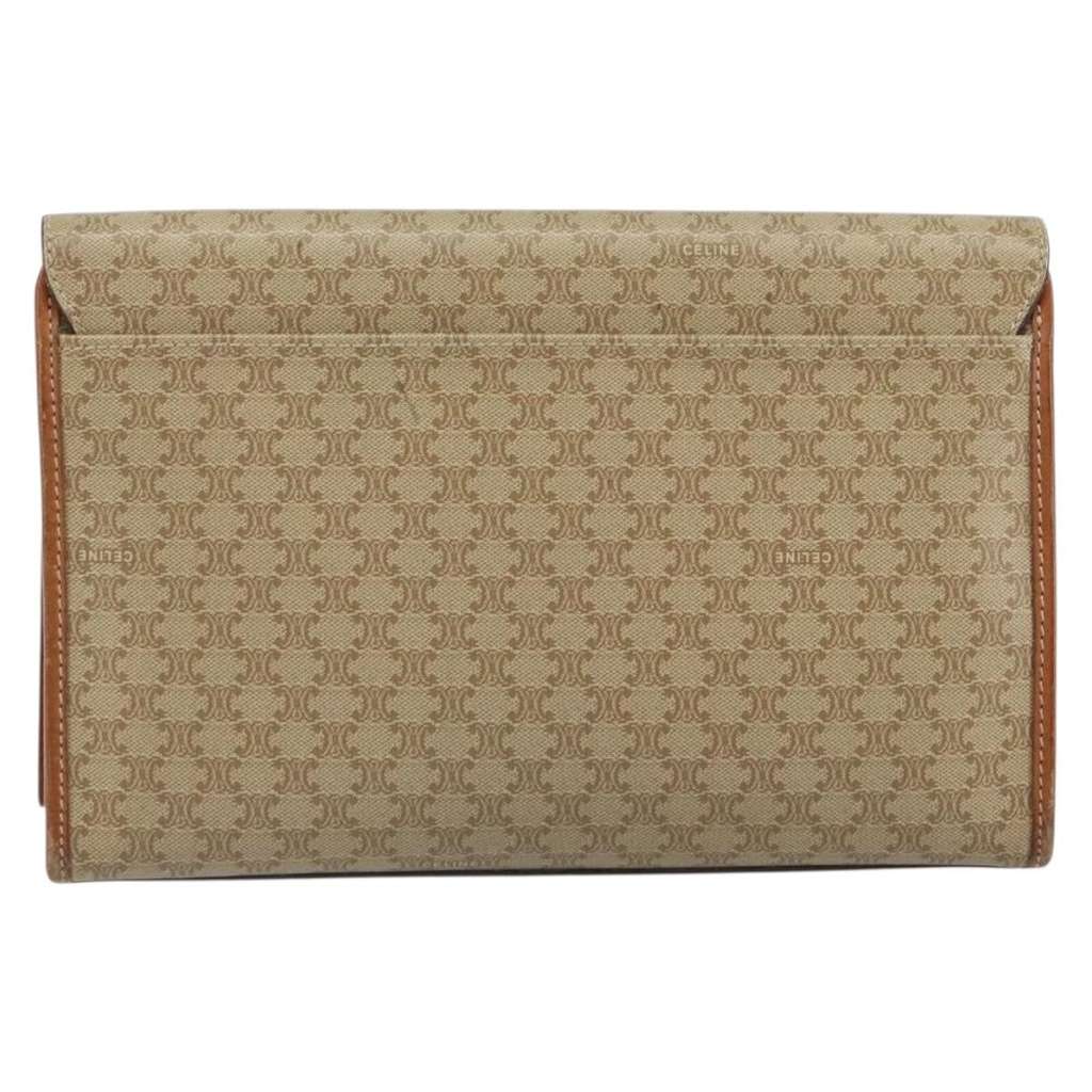 Celine Circle Logo Macadam Pouch Beige Canvas Good condition - Back View