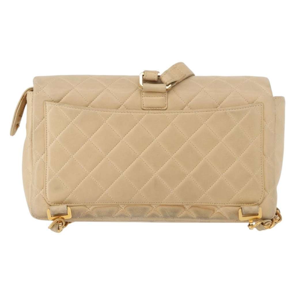 Chanel Vintage Classic Flap Backpack Beige Leather Good condition - Back View