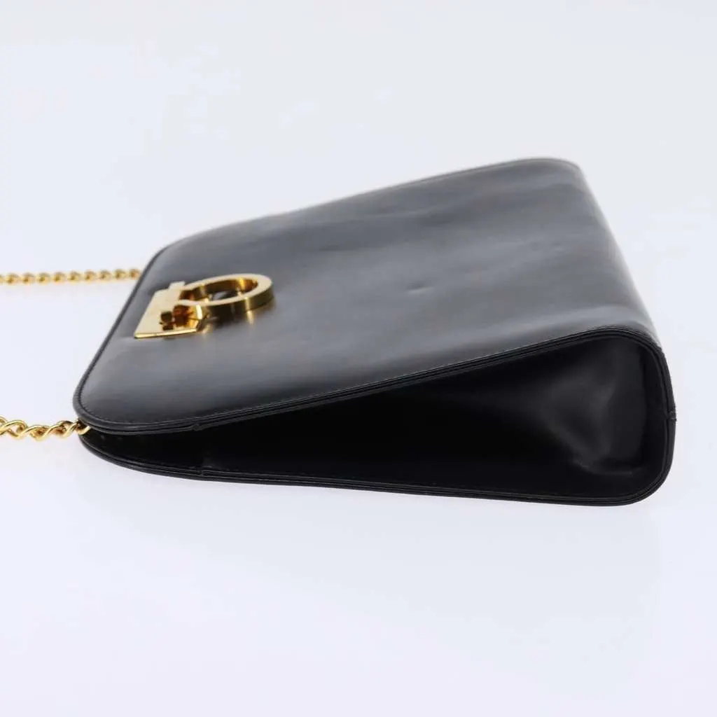 Salvatore Ferragamo Vintage Gancini Chain Shoulder Bag Black Leather Good - Inside View