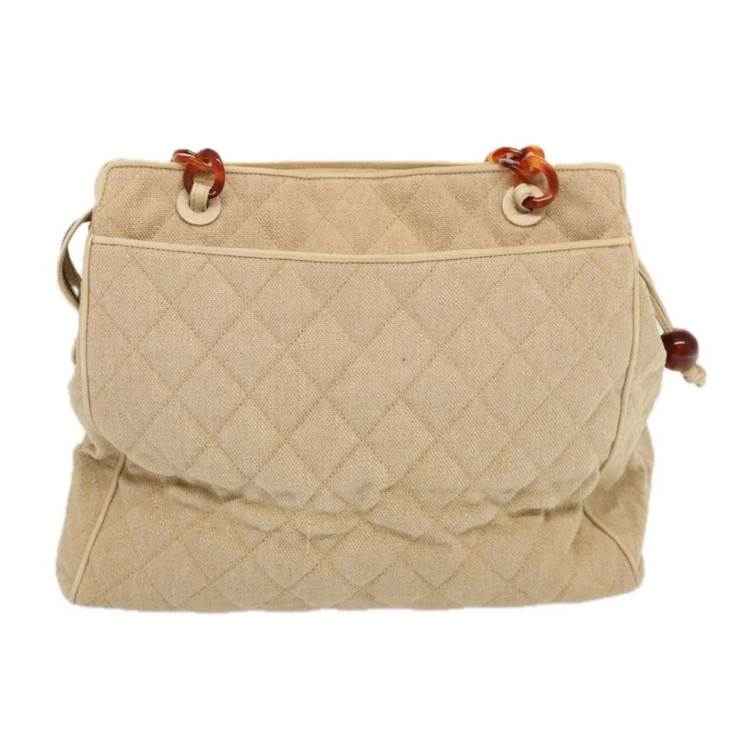 Chanel Resin Chain Handle Shoulder Bag Beige Canvas Good condition - Back View