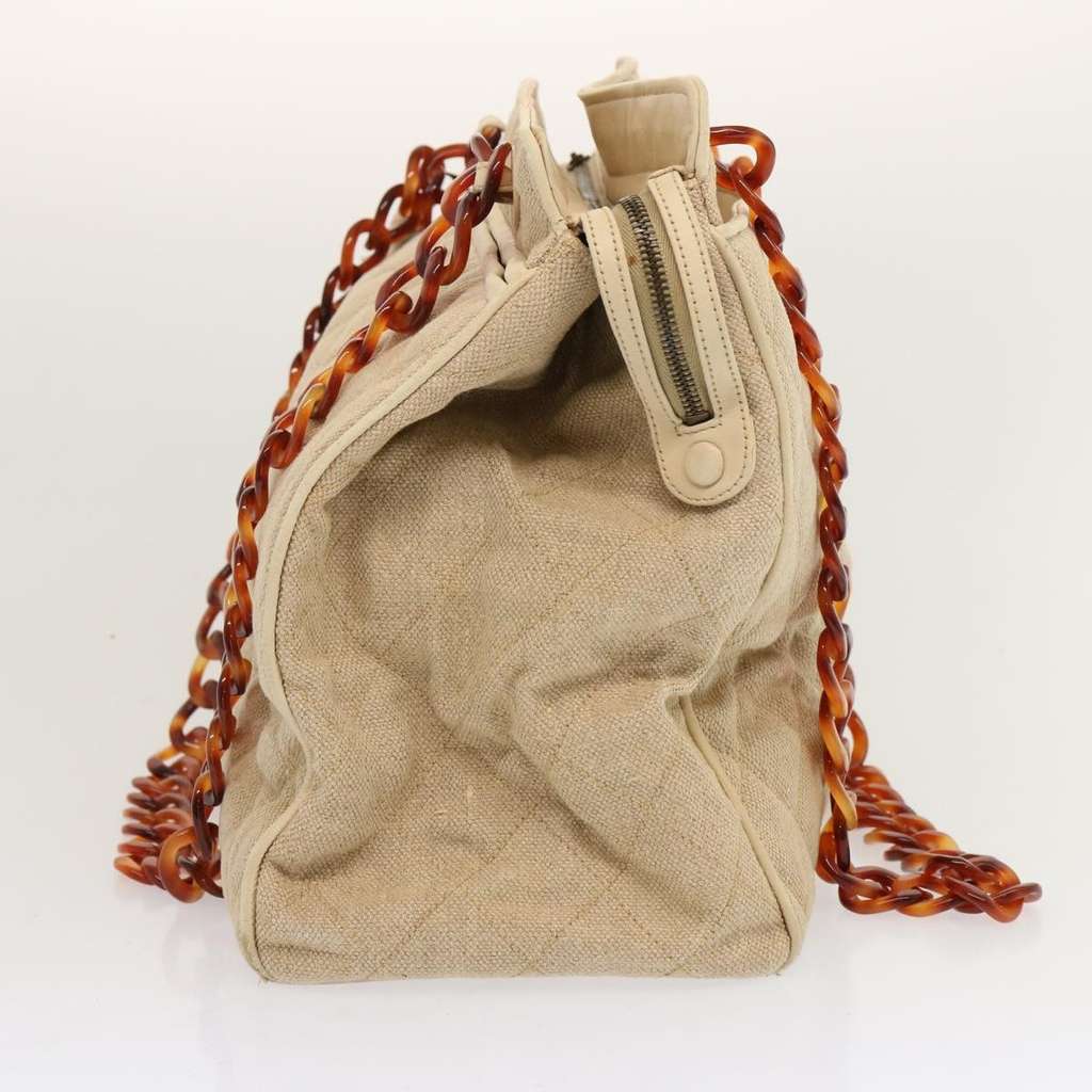 Chanel Resin Chain Handle Shoulder Bag Beige Canvas Good condition - Inside View