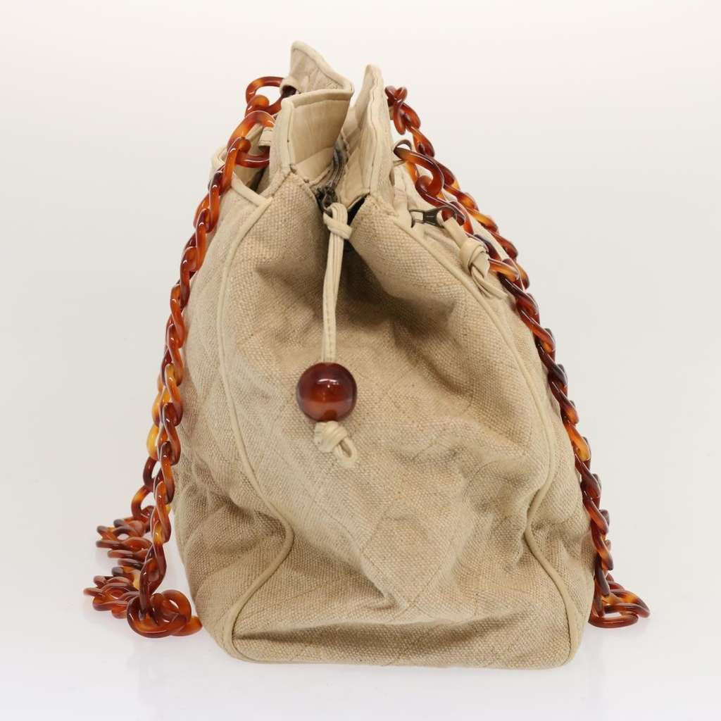 Chanel Resin Chain Handle Shoulder Bag Beige Canvas Good condition - Model View