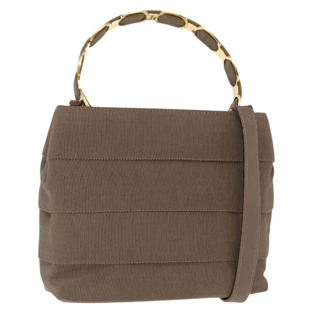 Salvatore Ferragamo Vala Handbag Beige Canvas Good - Front View