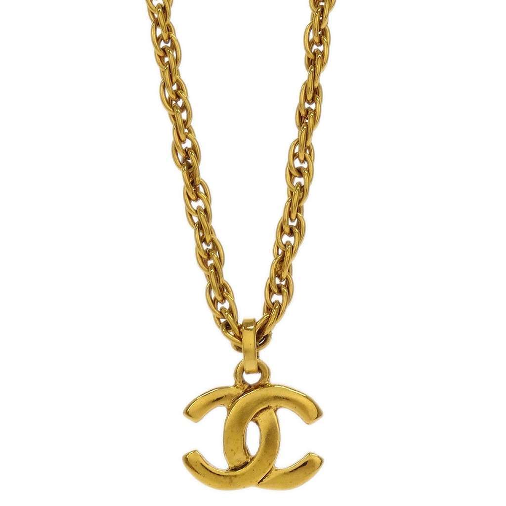 Chanel Vintage CC Pendant Necklace Gold Metal Good condition - Back View
