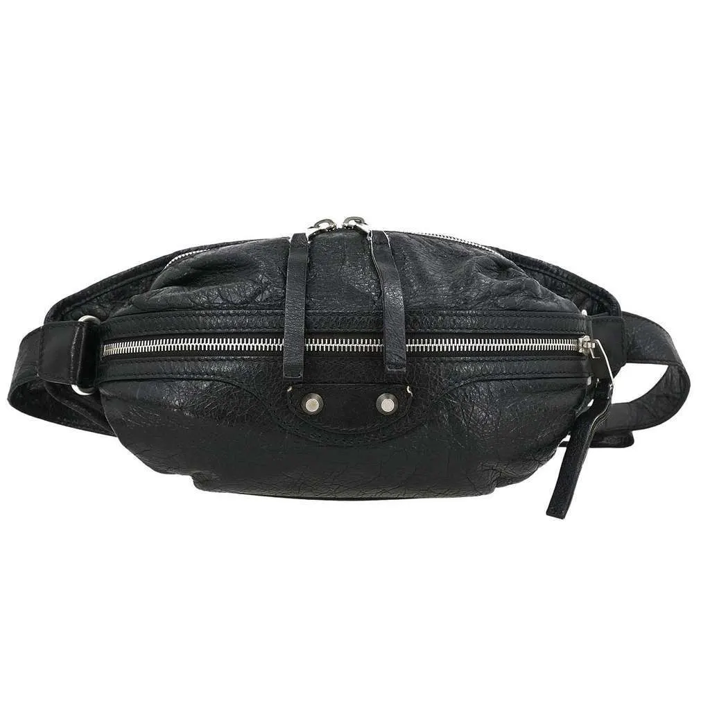 Balenciaga Neo Lift Classic Studs Waist Bag Black Leather Good - Front View