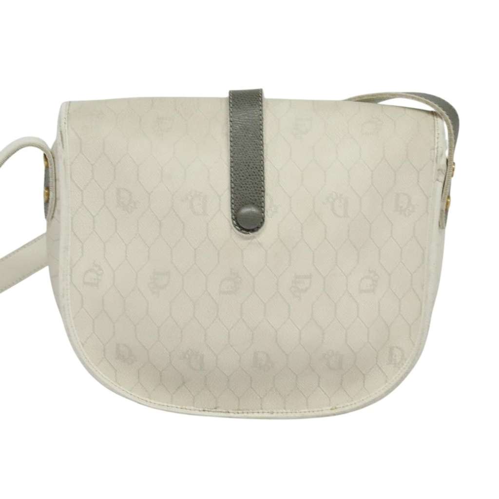 Christian Dior Vintage Honeycomb Flap Crossbody Bag White Canvas Good condition - Back View