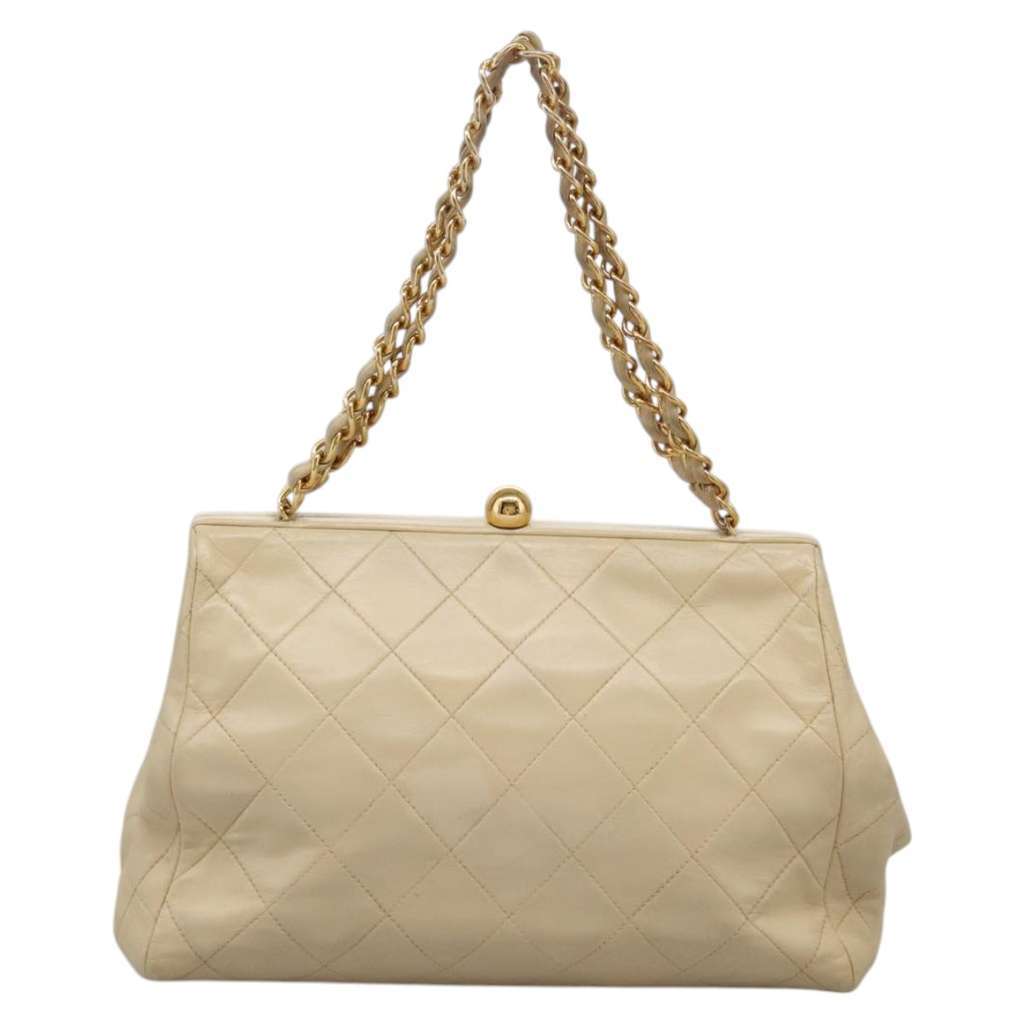 Chanel Vintage Clutch Beige Leather Good condition - Back View