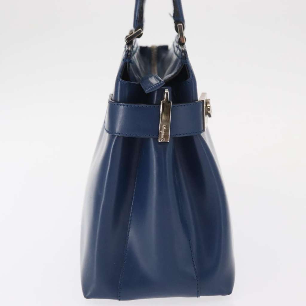 Salvatore Ferragamo Double Gancini Side Buckle Tote Blue Leather Good condition - Model View