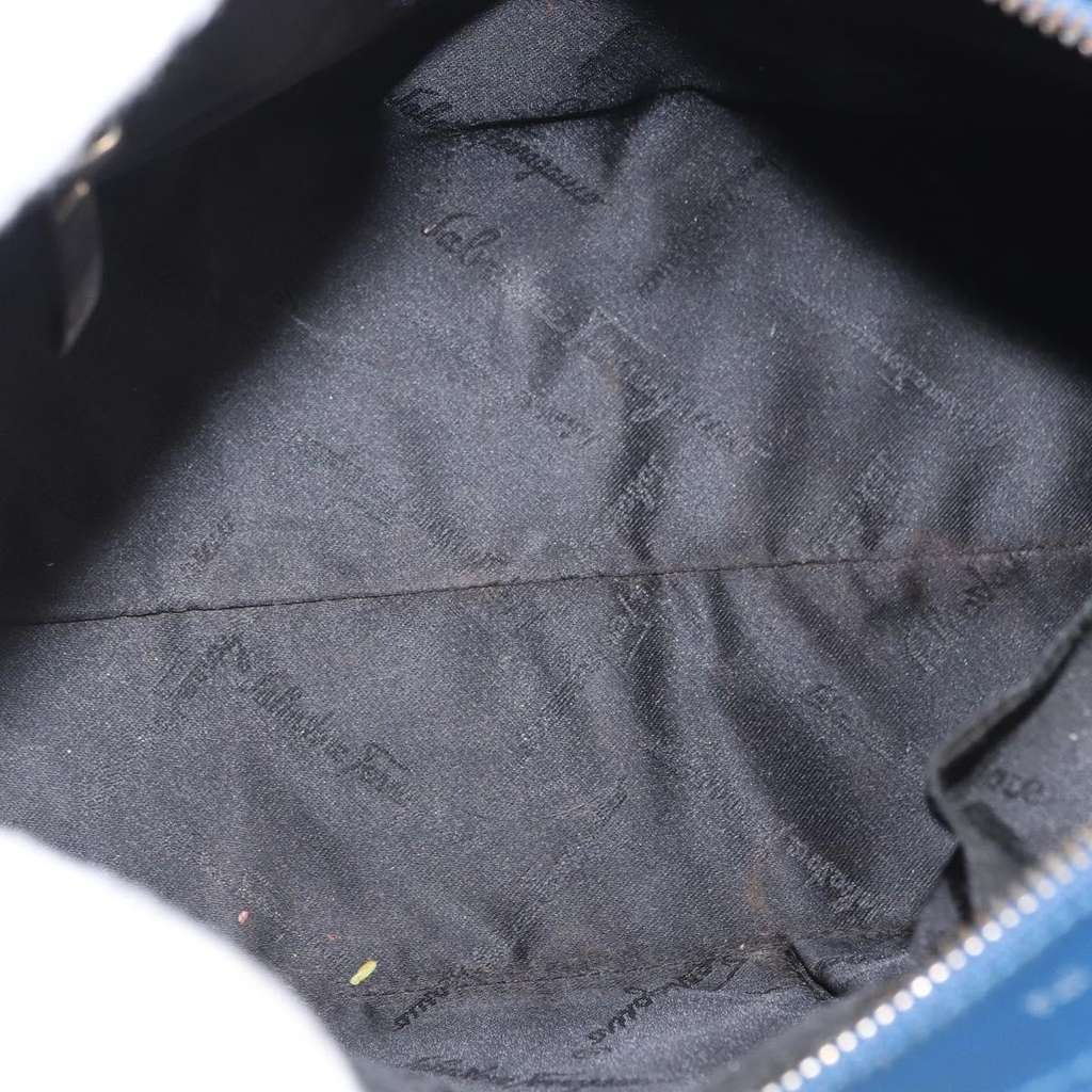 Salvatore Ferragamo Double Gancini Side Buckle Tote Blue Leather Good condition - Box View