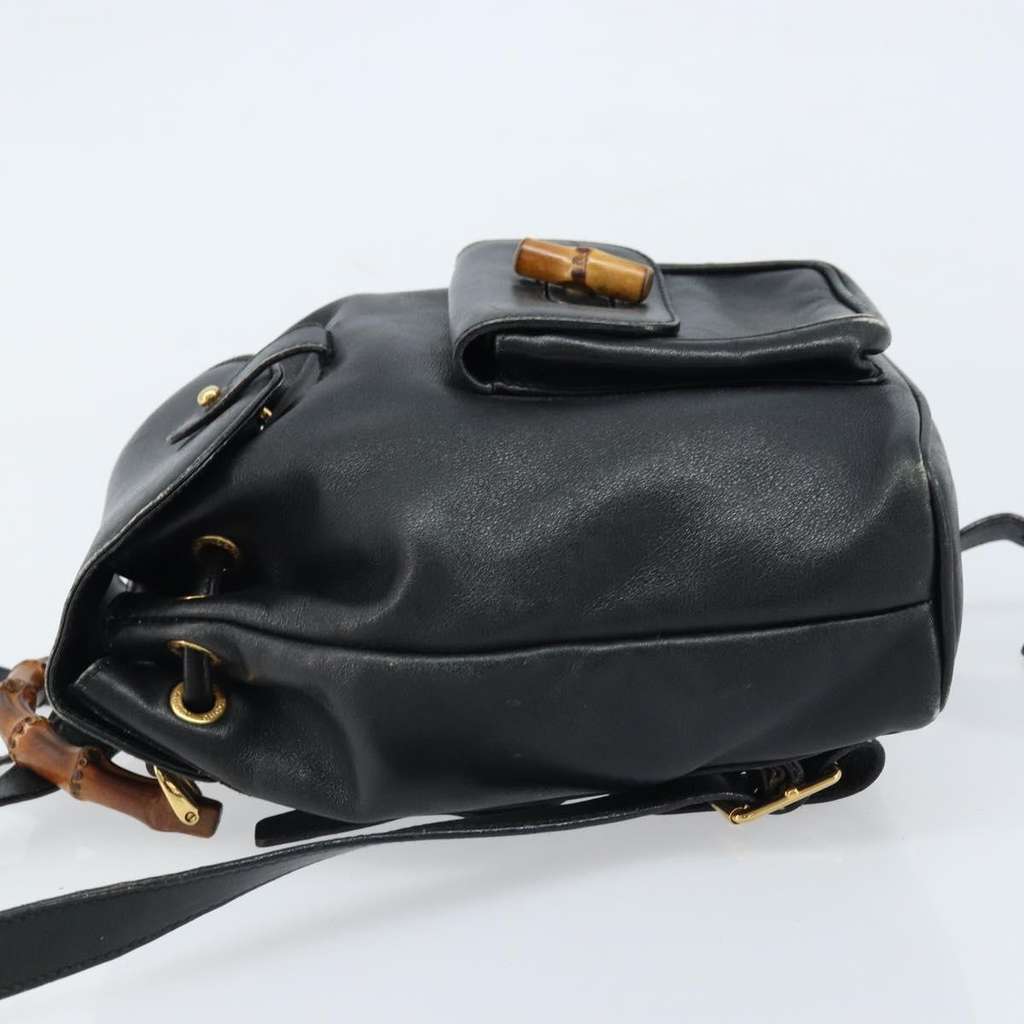 Gucci Vintage Bamboo Backpack Black Leather Fair condition - Model View