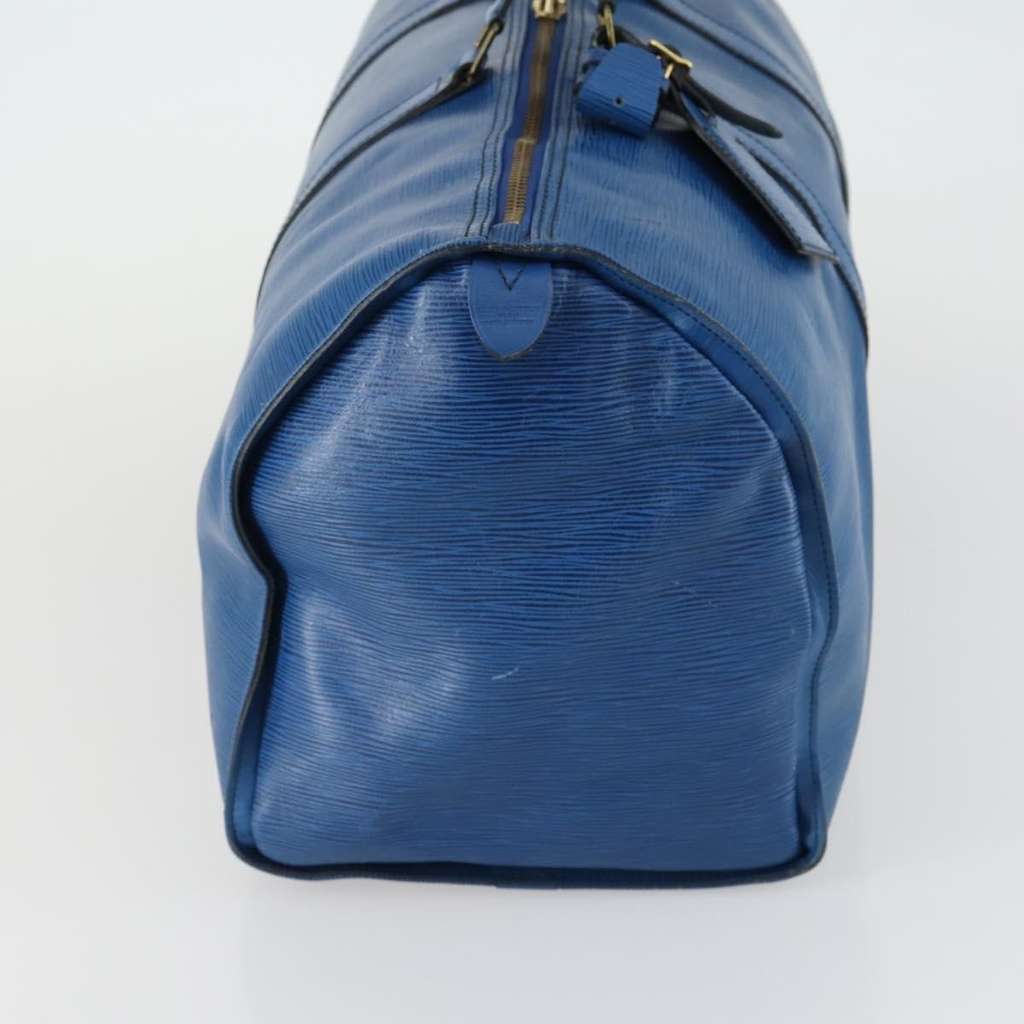 Louis Vuitton Keepall Bag Blue Leather Fair condition - Model View