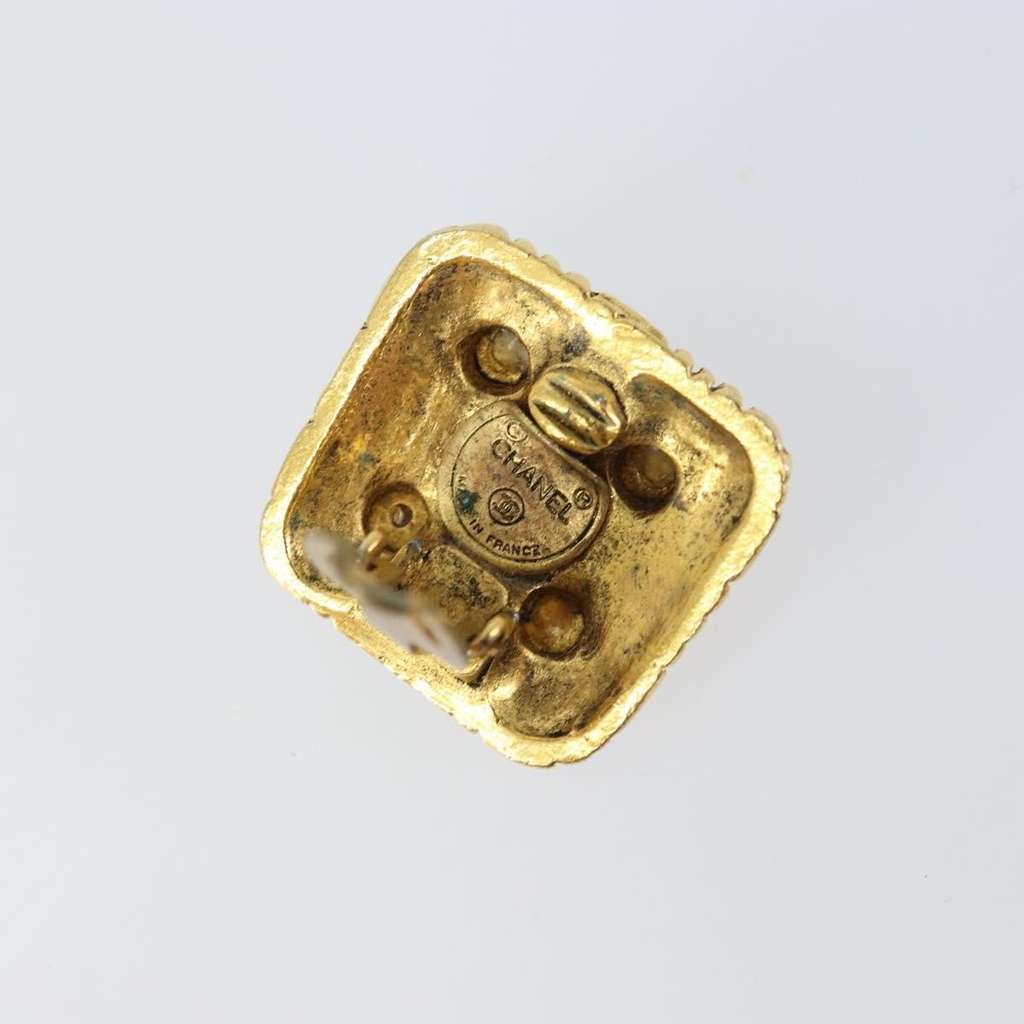 Chanel Vintage CC Square Clip-On Earrings Gold Good condition - Box View