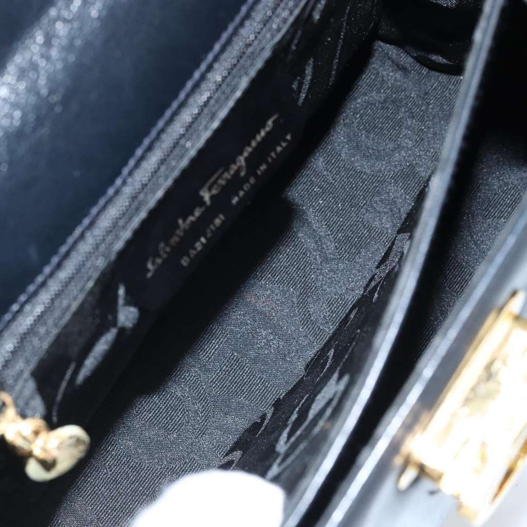 Salvatore Ferragamo Convertible Top Handle Bag Navy Leather Good condition - Box View