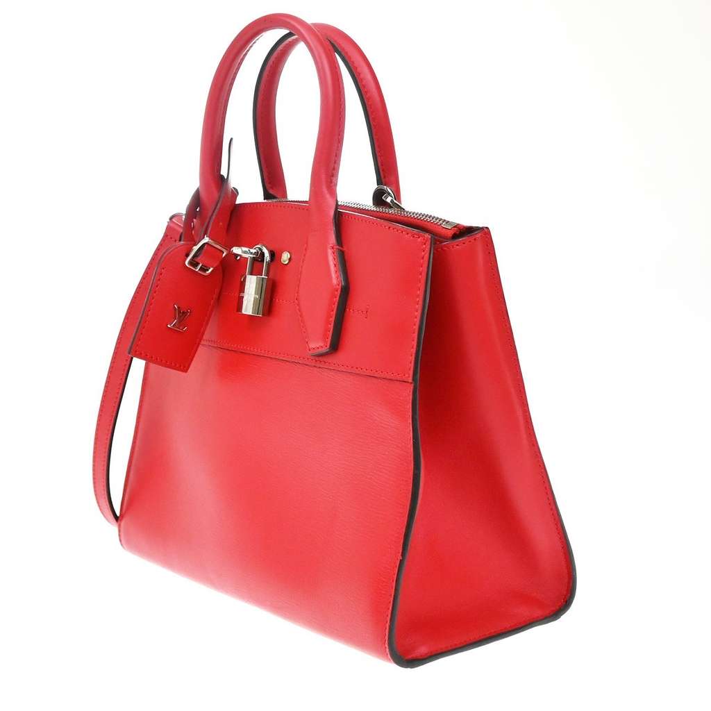 Louis Vuitton City Steamer Handbag Red Leather Good condition - Inside View