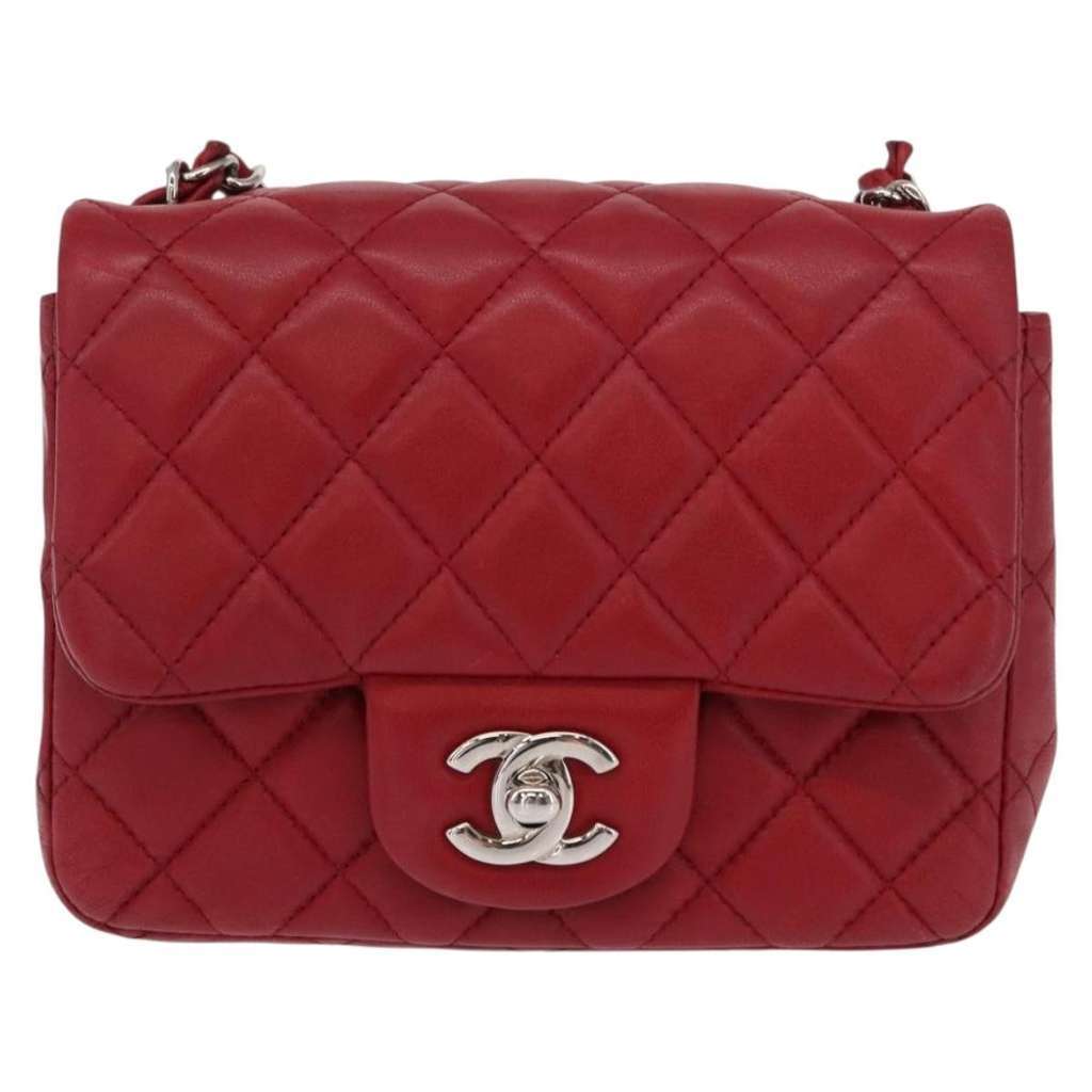 Chanel Square Classic Single Flap Bag Red Leather Good condition - Front View