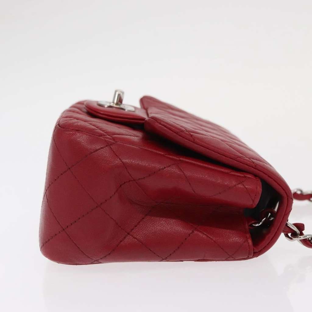 Chanel Square Classic Single Flap Bag Red Leather Good condition - Inside View
