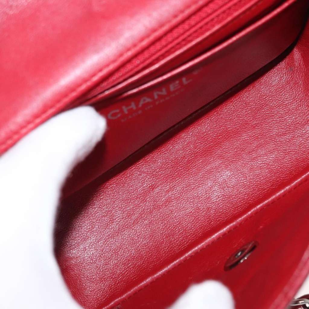 Chanel Square Classic Single Flap Bag Red Leather Good condition - Box View
