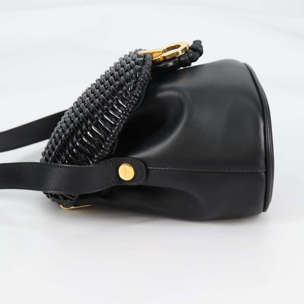 Salvatore Ferragamo Gancini Shoulder Bag Black Leather Good condition - Inside View
