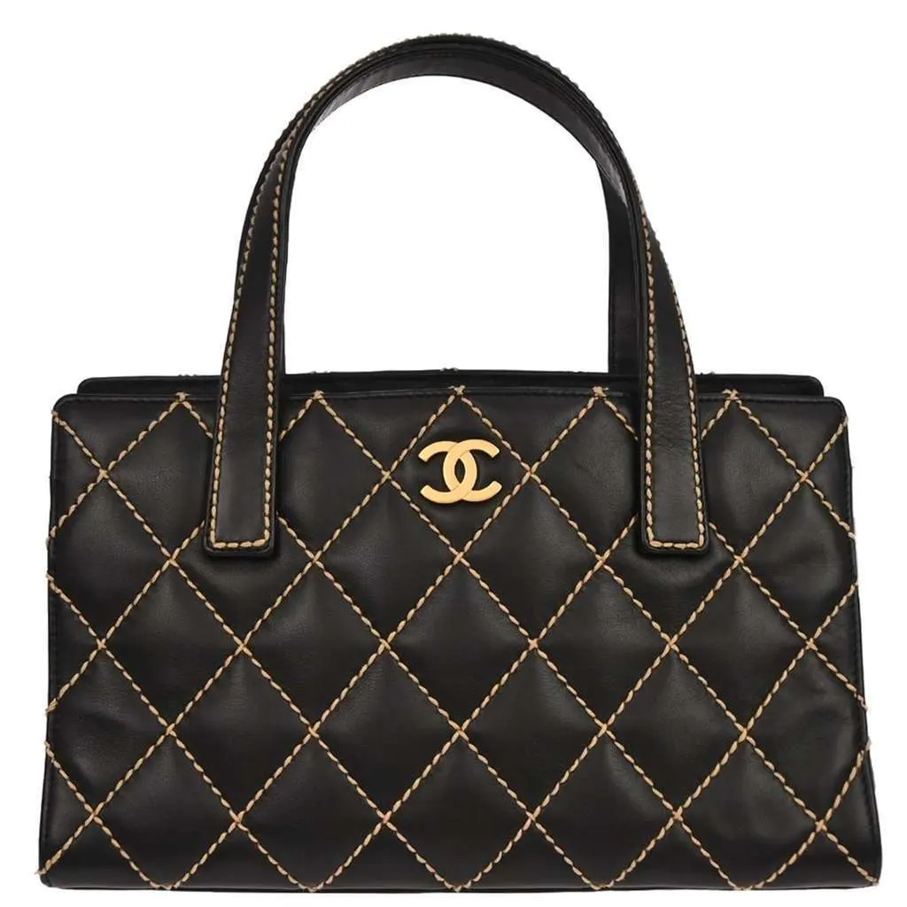 Chanel Surpique Tote Black Leather Good - Front View