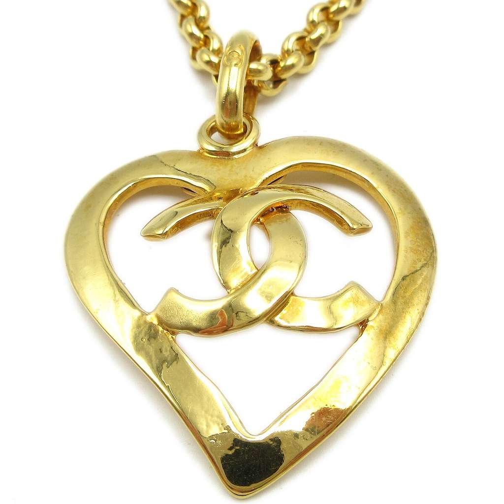 Chanel CC Heart Pendant Necklace Gold Good condition - Back View
