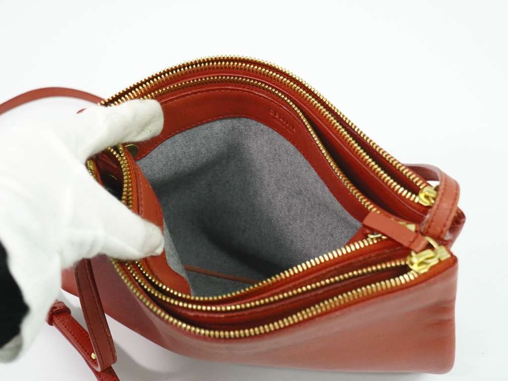 Celine Trio Crossbody Bag Red Leather Fair condition - Inside View